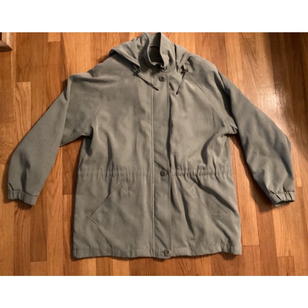 London Fog Women’s Jacket Detachable Hood Zip Out Liner Sage Green Large Petite